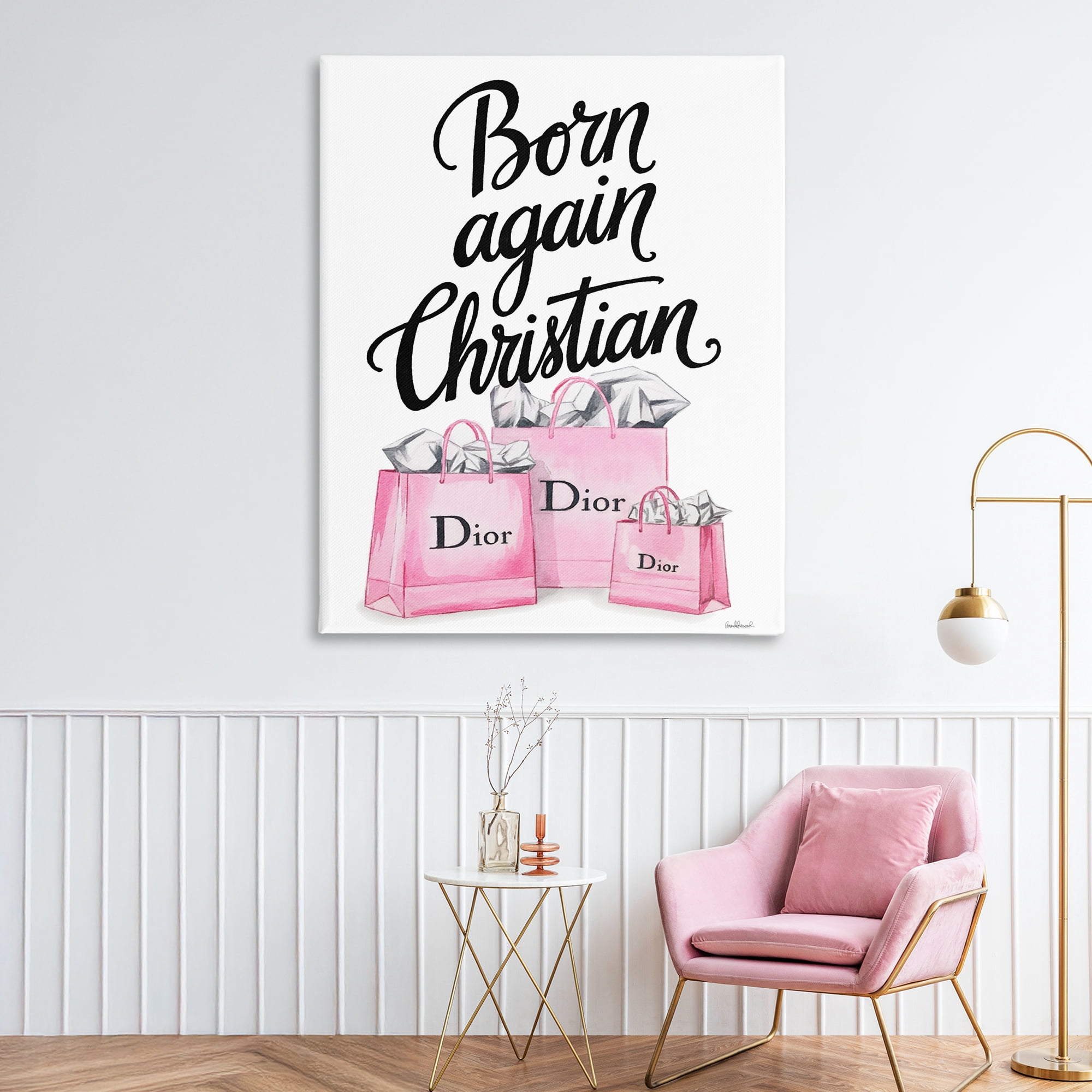 Pink Bags Born Again Christian Canvas Wall Art, design by Amanda Greenwood