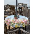 thumbnail image 2 of Outdoor Tablecloth with Umbrella Hole Zipper Pink Flowers Round Tablecloth 60" Waterproof Outside Table Cloth Spring Floral Daisy Pastoral Botanical Sky Blue Patio Table Cover Tablecloths for Picnic, 2 of 8