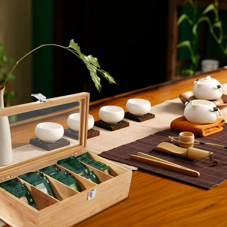 Multifunctional Bamboo System Tea Bag Jewelry Organizer Storage Box 5  Compartments Tea Box Organize