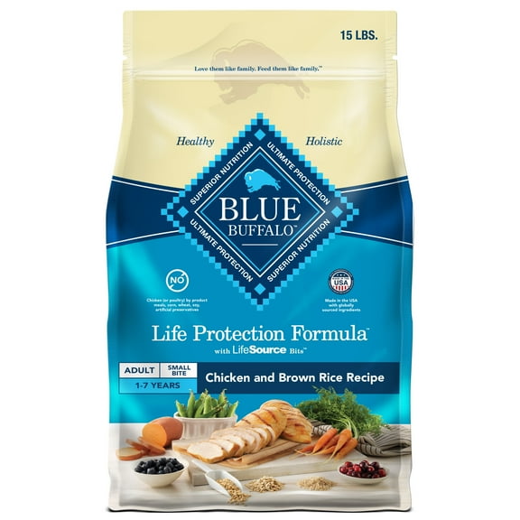 Blue Buffalo Life Protection Formula Adult Small Bite Dry Dog Food, Chicken & Brown Rice, 15 lbs