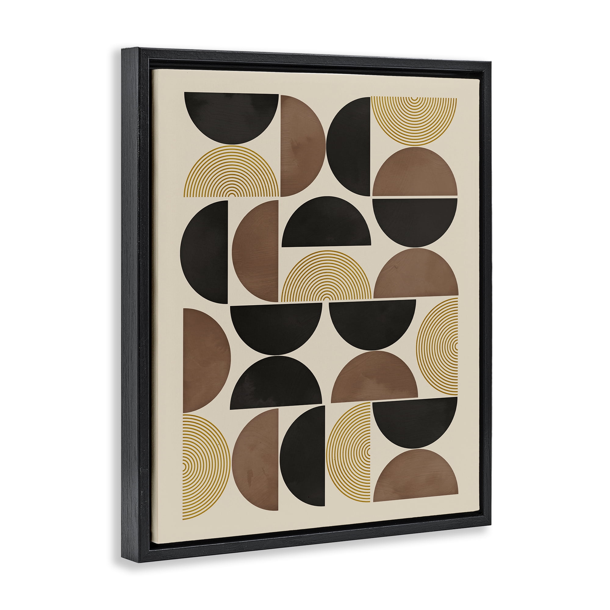 Stupell Industries Midcentury Beige Shapes Abstract Painting Black Floater Framed Canvas Art Print Wall Art, 17 x 21