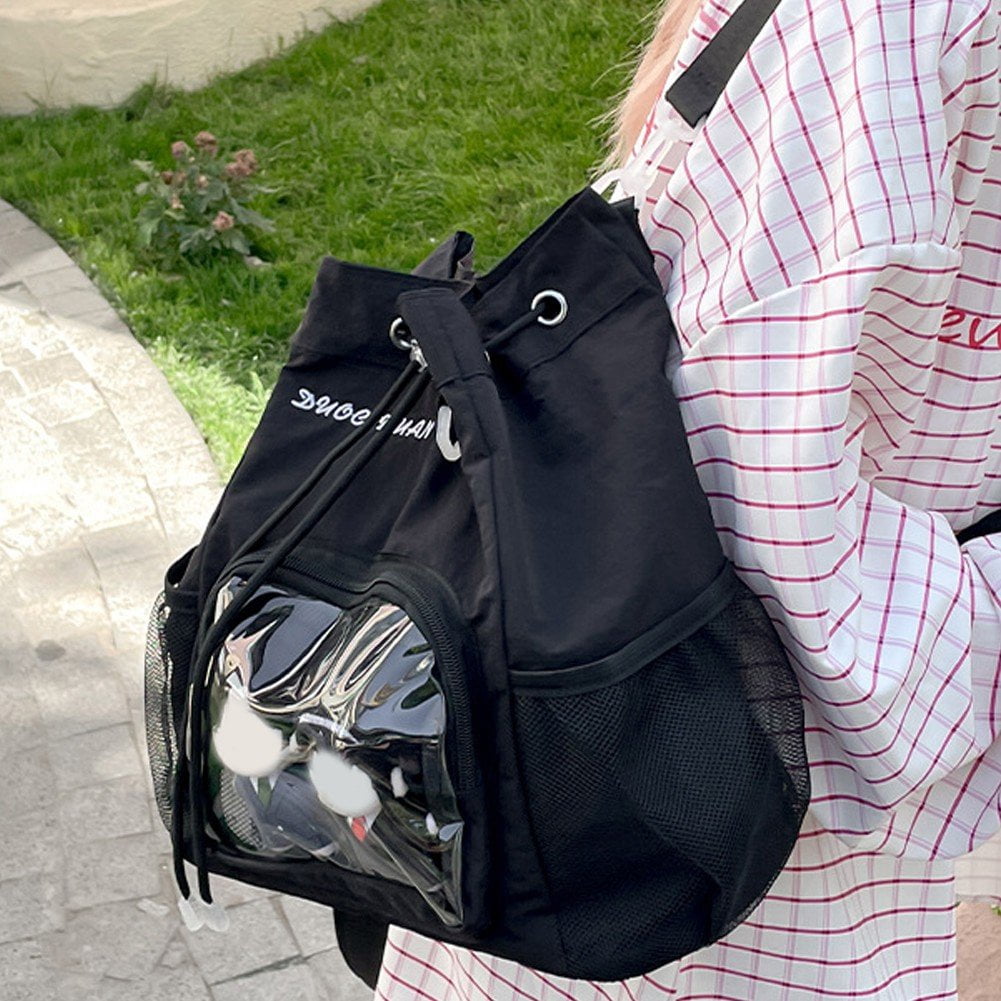 Slccxzc Women Grunge Drawstring Simple Backpacks Y2k Aesthetic Casual All Match Ita Bags