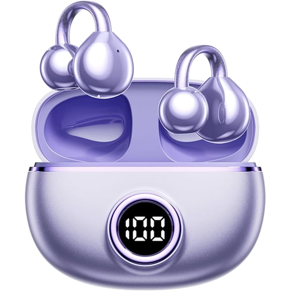 Clip-on Earbuds,Open Ear Earbuds Wireless Bluetooth 5.4, Lightweight Open Ear Headphones with C-Shaped Bridge,Slim Hook,50H Battery,Waterproof,for Glasses Wearers &Sports & Travel (Purple)