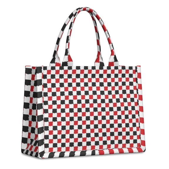 Large Capacity Tote Bag,Red Black White Checkered Pattern Handbag Fashion Luxury Tote Bag,15.7"x13"x 5.1" Inches,Laptop Compatible