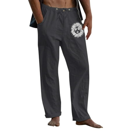 

Male Casual Sun Printed Trouser Full Length Button Pocket Drawstring Pant Trouser Business Casual Trousers for Men Mens Scrub Pants with Pockets Foam Star Rave Bottoms Training Men 12 Gift Chinos