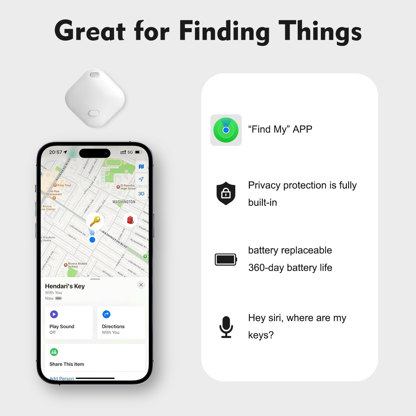 PcEoTllar Bluetooth Tracker, Keys Finder and Item Locator for IOS Find My - 2 Pack - White