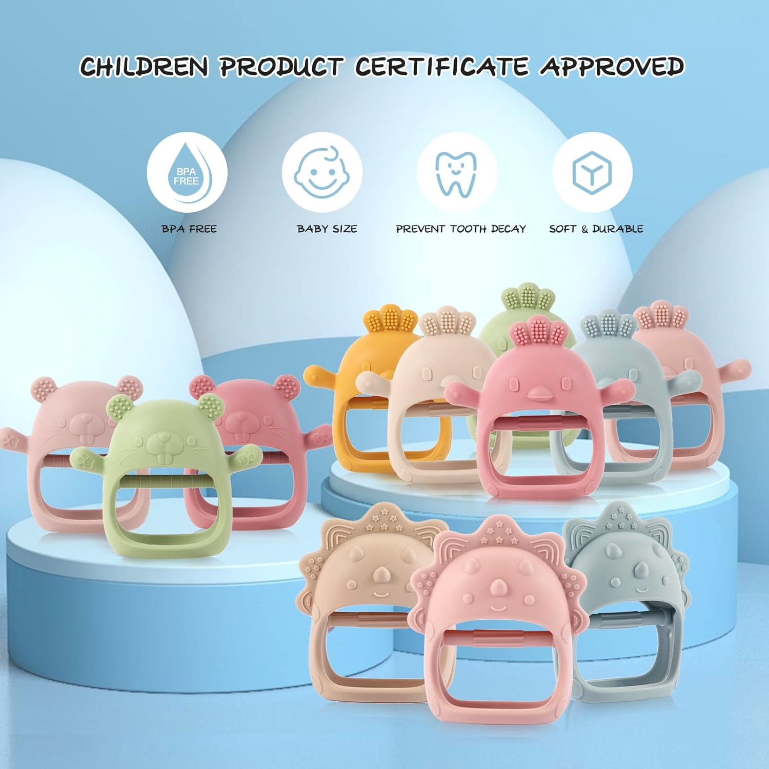 Silicone Baby Teether Toy for Infants 3+ Months, BPA Free Anti-Drop Silicone Mitten Teething Toy for Soothing Sore Gums, Baby Chew Toys for Sucking Needs