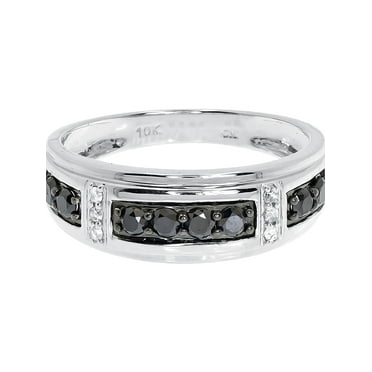 10k White Gold 8mm Black White Diamond Mens Band (0.65 ct)
