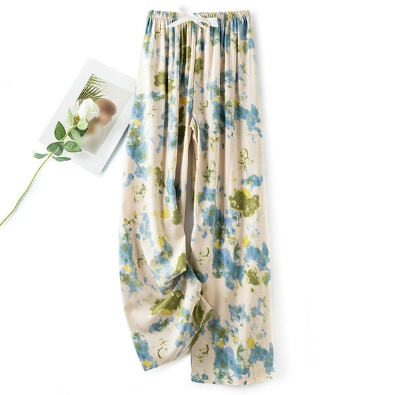 Otvok Ladies Cropped Pants Printed Casual Home Wear with Elastic Waistband Pants