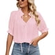 thumbnail image 1 of Cordón V Masajeadores de cuello blusa media manga color puro casual elegante camisa las mujeres respirables para citas rosa XL, 1 of 6
