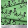 thumbnail image 3 of Soimoi Green Cotton Duck Fabric Bicycle & Eiffel Tower Architectural Print Fabric by Yard 42 Inch Wide, 3 of 3