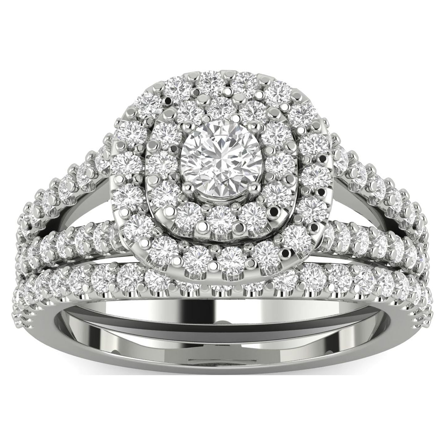 Certified F/SI2- 1 1/10 Carat TW Cushion Halo Diamond Engagement Wedding Ring Set 10k White Gold