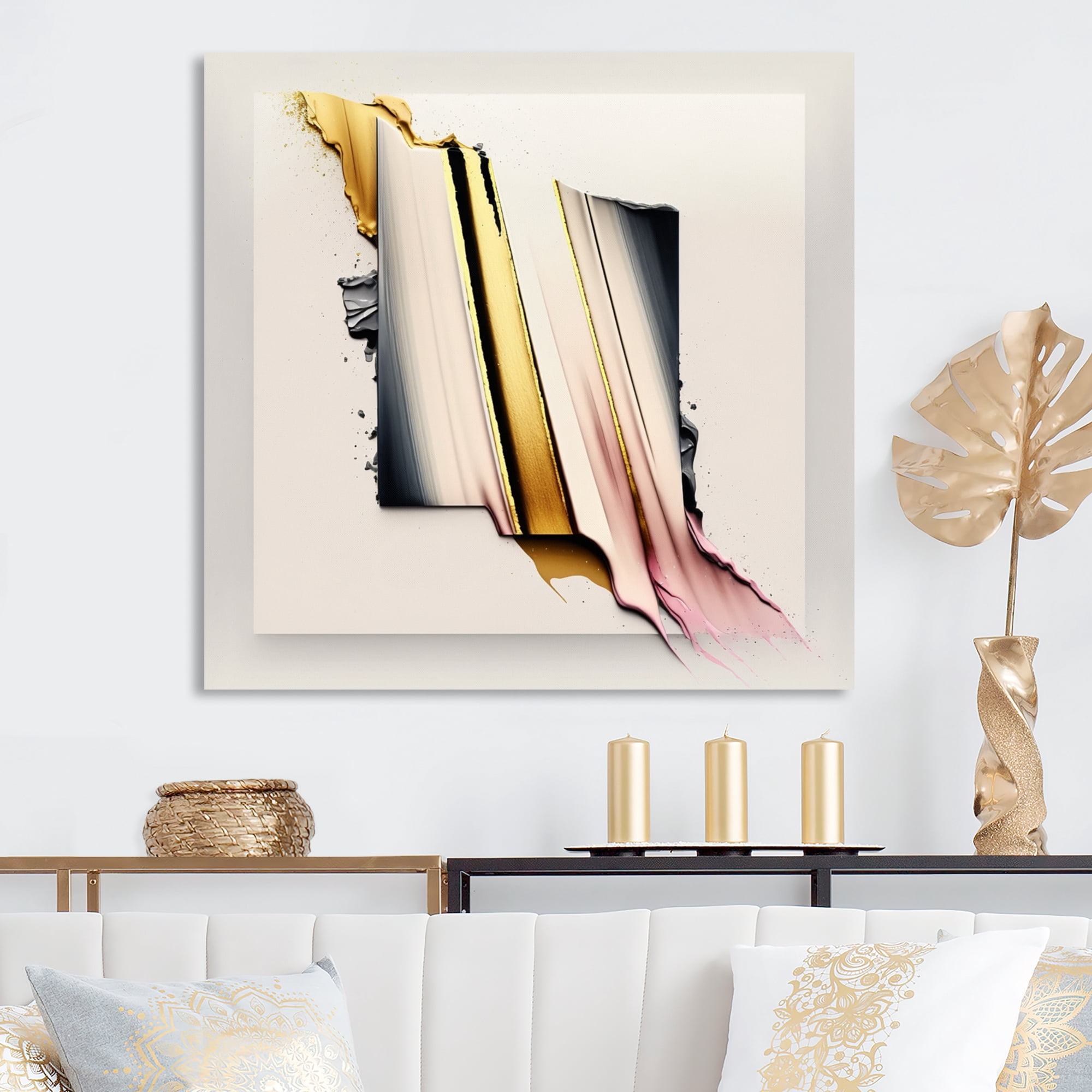 Designart Abstract Geode Watercolor Gold III Canvas Wall Art