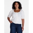 thumbnail image 2 of Time and Tru Women's Pointelle Top with Short Sleeves, Sizes XS-XXXL, 2 of 6