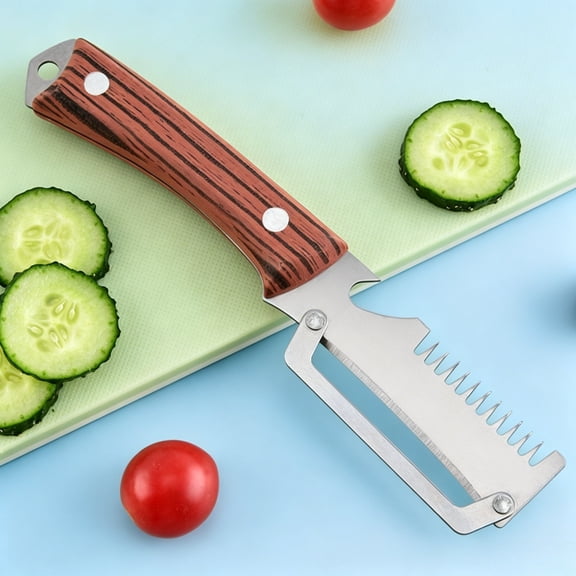 3 in 1 Multifunctional Vegetable Peeler with Wooden Handle and Bottle Opener Kitchen Tool for Slicing Shredding 7.3 inches