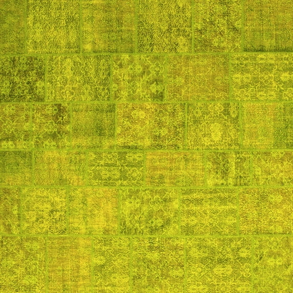 Ahgly Company Machine Washable Indoor Square Patchwork Yellow Transitional Area Rugs, 8' Square