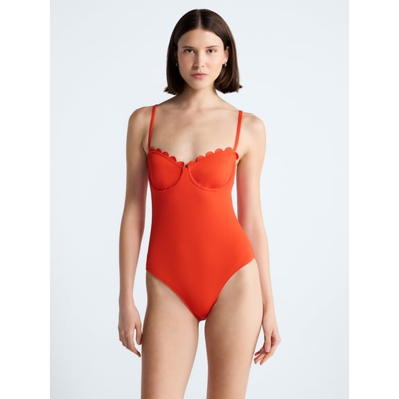Free Assembly Women's Scalloped Balconette Underwire One Piece Swimsuit, Sizes XS-XL