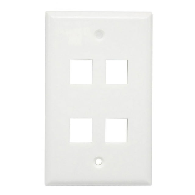 axGear 4 Port Keystone Wall Plate Single Gang Standard Size RJ45 Jack Modular Insert Cat5e Cat6 Ethernet Port White