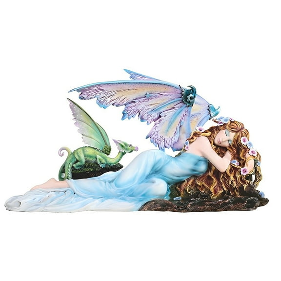 FC Design 13.5"W Blue Dreaming Fairy with Green Dragon Baby Figurine Statue Sculpture Ornament Decoration Home/Room Decor and Unique Gift Ideas for Housewarming, Holidays and Birthdays