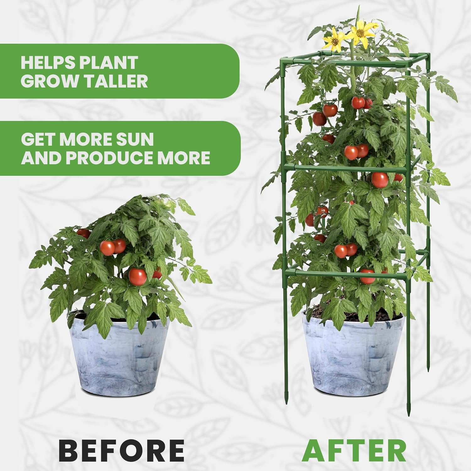 1 Pack 3-Level Green Tomato Trellis Sturdy PP Glass Fiber Plant Support for Climbing Vegetables Cucumbers Beans Vertical Growing Solution for Outdoor Gardens Raised Beds