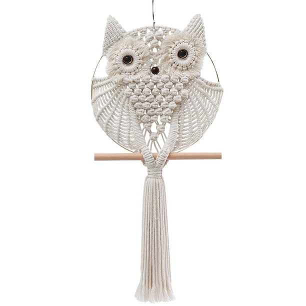Tapiz Tejido Único Borla Larga Colgante De Pared Moda Hecho A Mano Decoración Para El Hogar Tapiz De Cuerda De Algodón Con Forma De Búho Para Sala De Estar Oficina Interior Guardurnaity HA016825-00