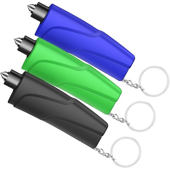 Window Breaker Seatbelt Cutter,3-in-1 Mini Glass Breaker, 3 Pack Car Escape Tool for Land and Underwater,Keychain Car Emergency Tool（Black/Green/Blue）