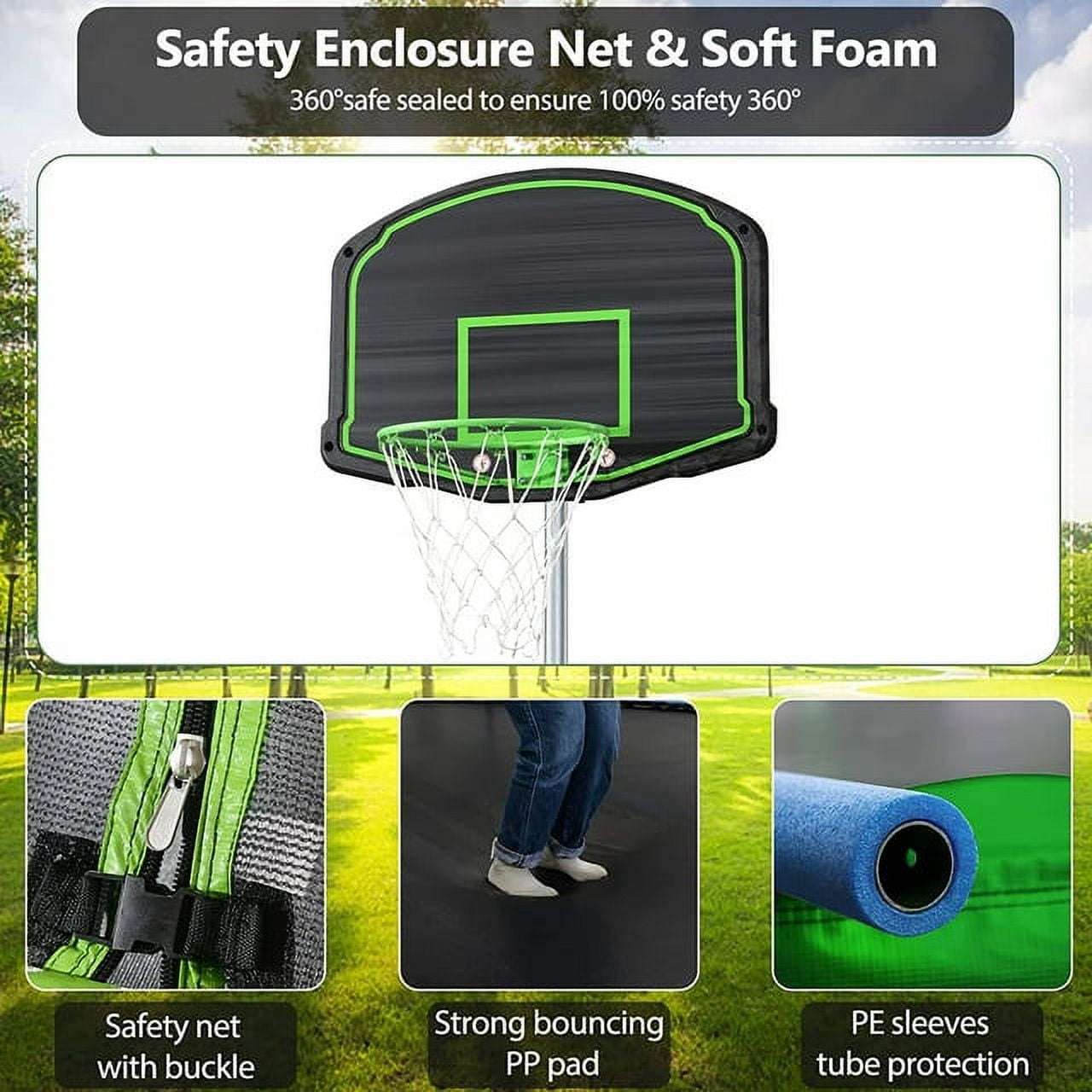 SOGES 12ft Trampolines with Slide and Swing, Basketball Hoop, 4–7 Kids