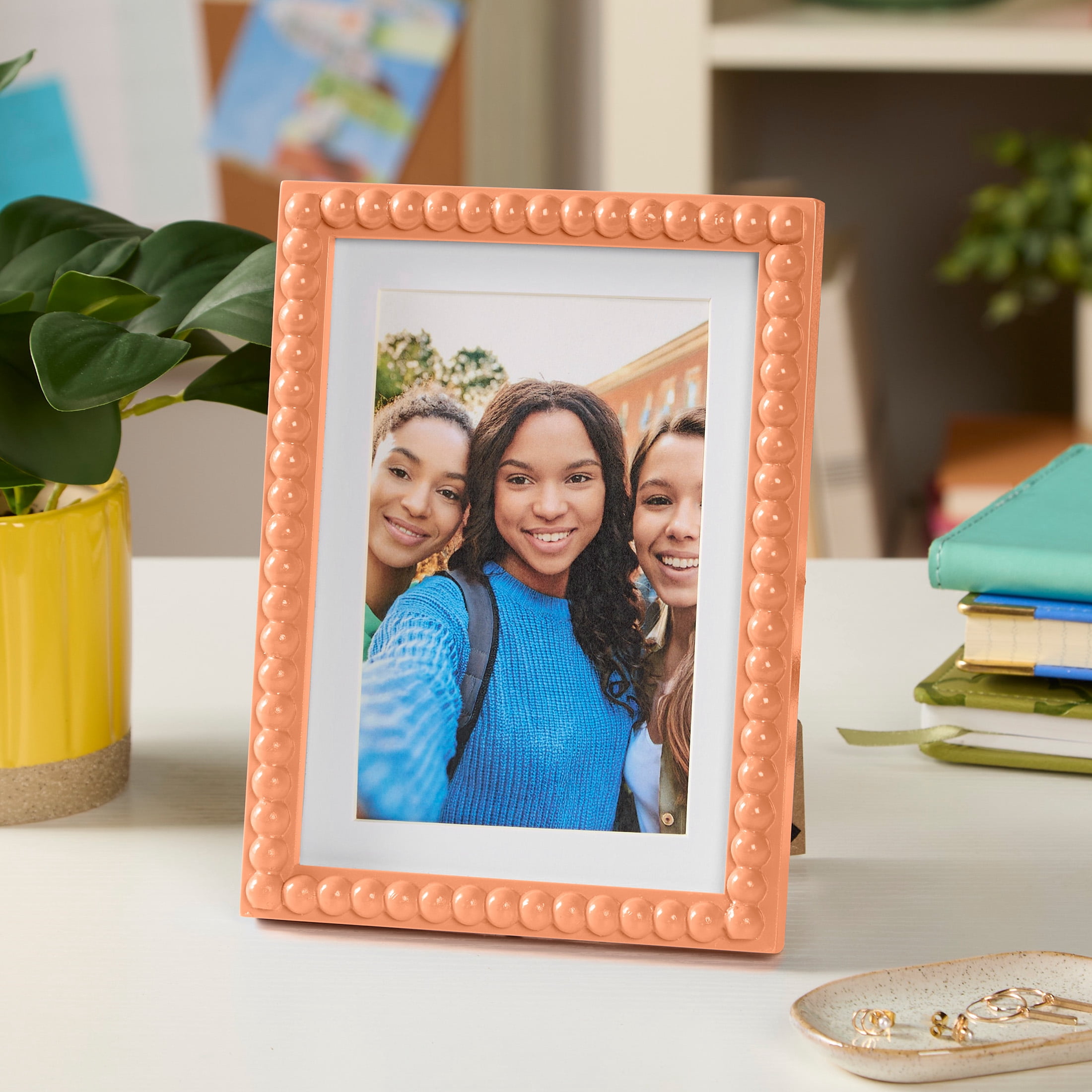 Mainstays by Becky G. & Alejandra Beaded Photo Frame, Mimosa Light, Fits 4 in x 6 in with Mat or 5 in x 7 in Without