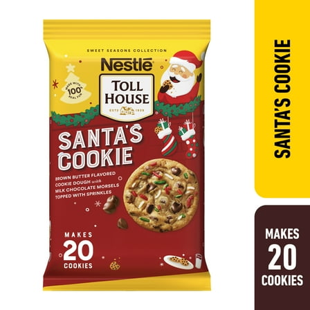 Nestle Toll House Ready to Bake Santa's Chocolate Chip Cookie Dough with Sprinkles for Holiday Cookies, 14 oz