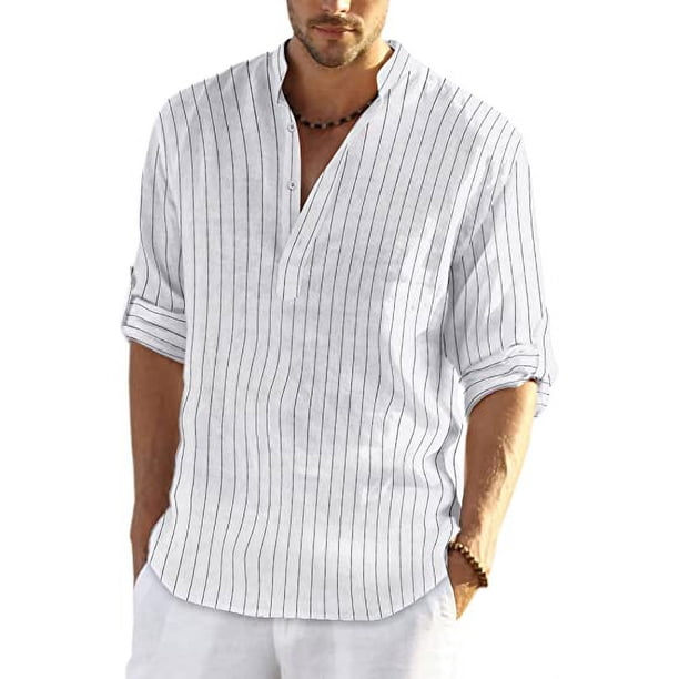 COOFANDY Men's Cotton Linen Henley Shirt Big and Tall Long Sleeve