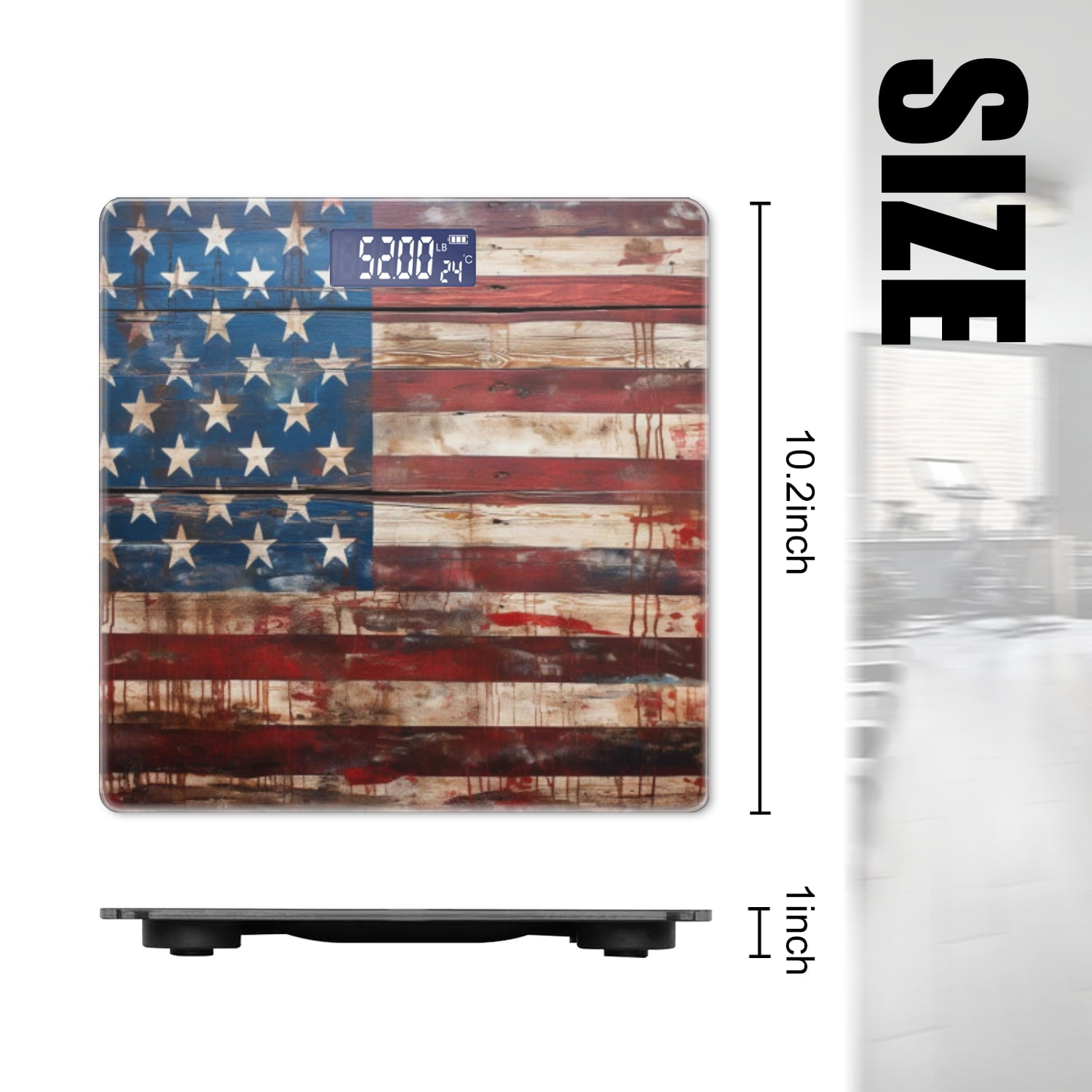 High Precision Body Weight Scale Smart Bathroom Scales with Large LCD Display(400lbs),Decorative for Bedroom-American Flag On Distressed Wood In Vintage Style
