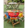 thumbnail image 4 of Outdoor Tablecloth with Umbrella Hole for Patio/Picnic/Party/Camping, Children's Day Waterproof Table Cloth Round Cover Washable, Cartoon Pencil Watercolor Orange Striped (Dia 54"), 4 of 8