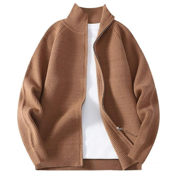 Mens Zip Knit Cardigan Sweater Solid Color Loose Fit Long Sleeve Casual Cardigans Versatile With Pockets Sweater Outerwear