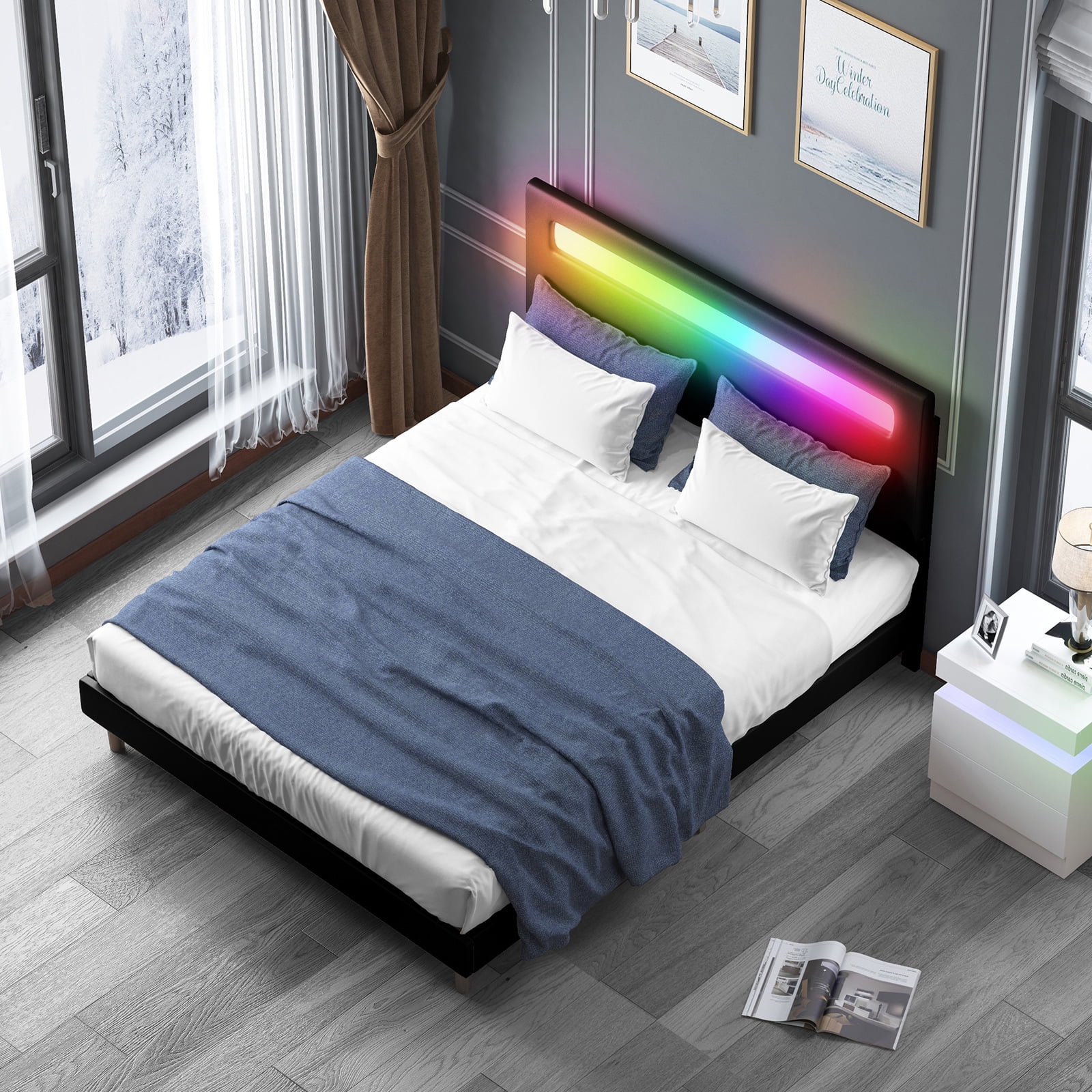 Buy Mjkone Platform Bed Frame with Smart LED Strip Light, King Size Bed