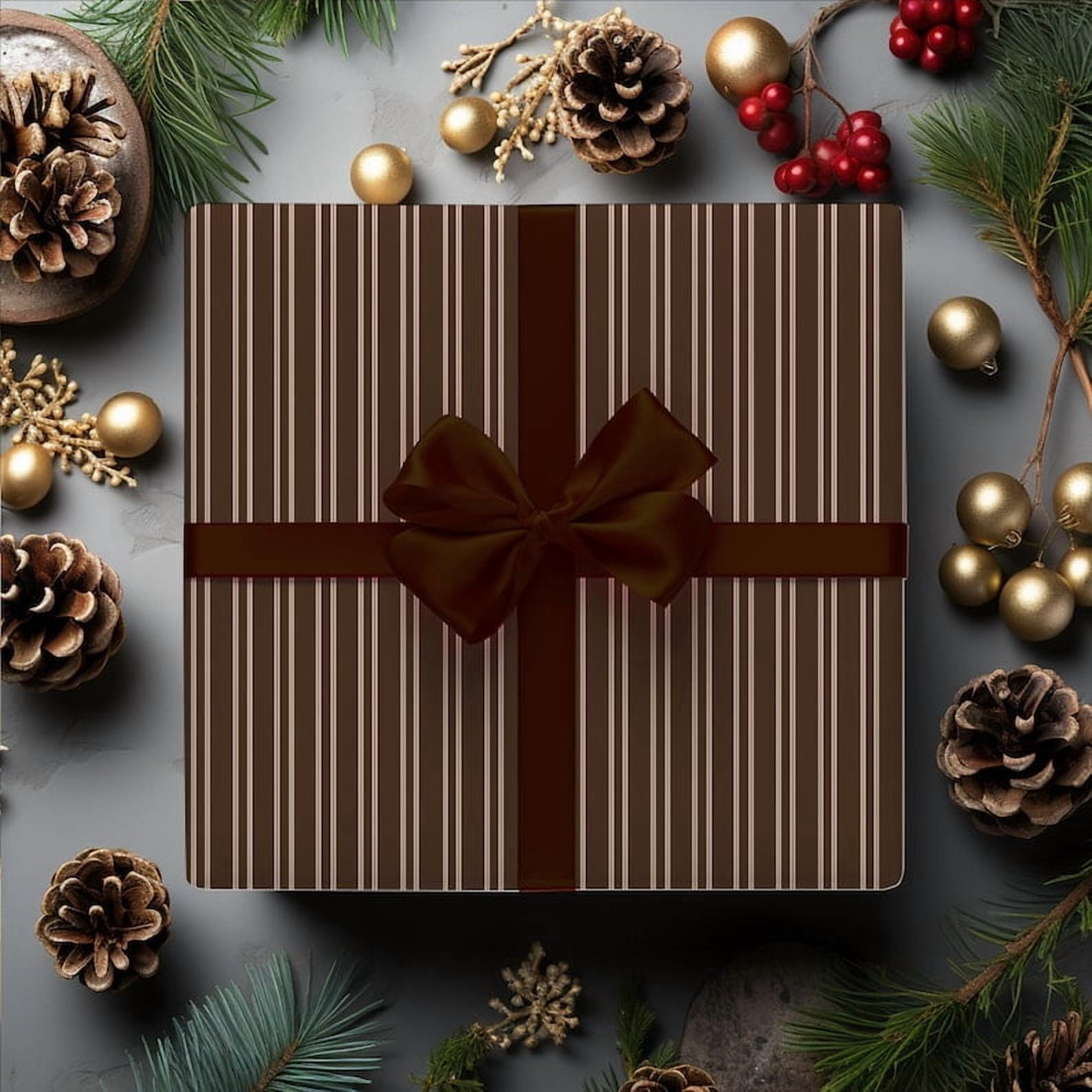 Brown Pin Stripe Wrapping Paper, Brown Gift Wrapping, Brown Wrapping Paper, Vintage Wrapping Paper, Wrapping Paper Roll, Gift Wrapping Xmas Christmas Decor for Friends Collegue 58x23in