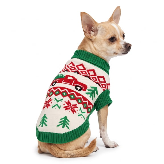 Vibrant Life Holiday Christmas Tree Truck Sweater for Dogs and Cats, Multicolor, XS
