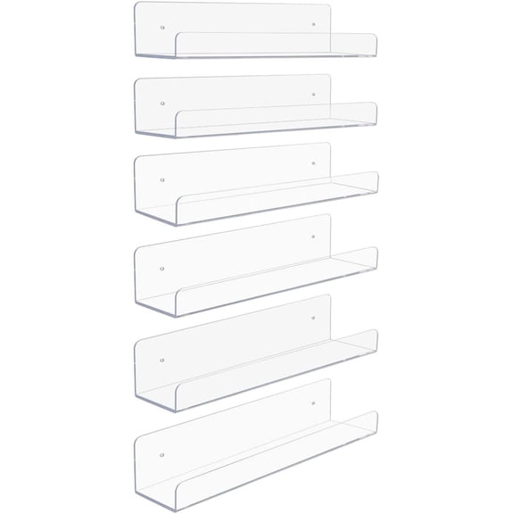 Sorbus 6 Pack Clear Acrylic Wall Ledge Shelves, Floating Display Rack for Books, Decor & Storage