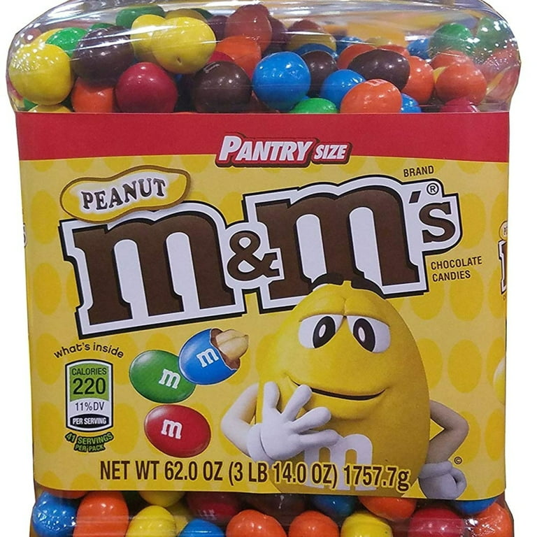 M&M's Chocolate Peanut Jar and M&M's Milk Chocolate Jar - 62oz each (Pack  of 2) - Candy Bulk Plastic Jar - Pantry Size - By World Group Packing
