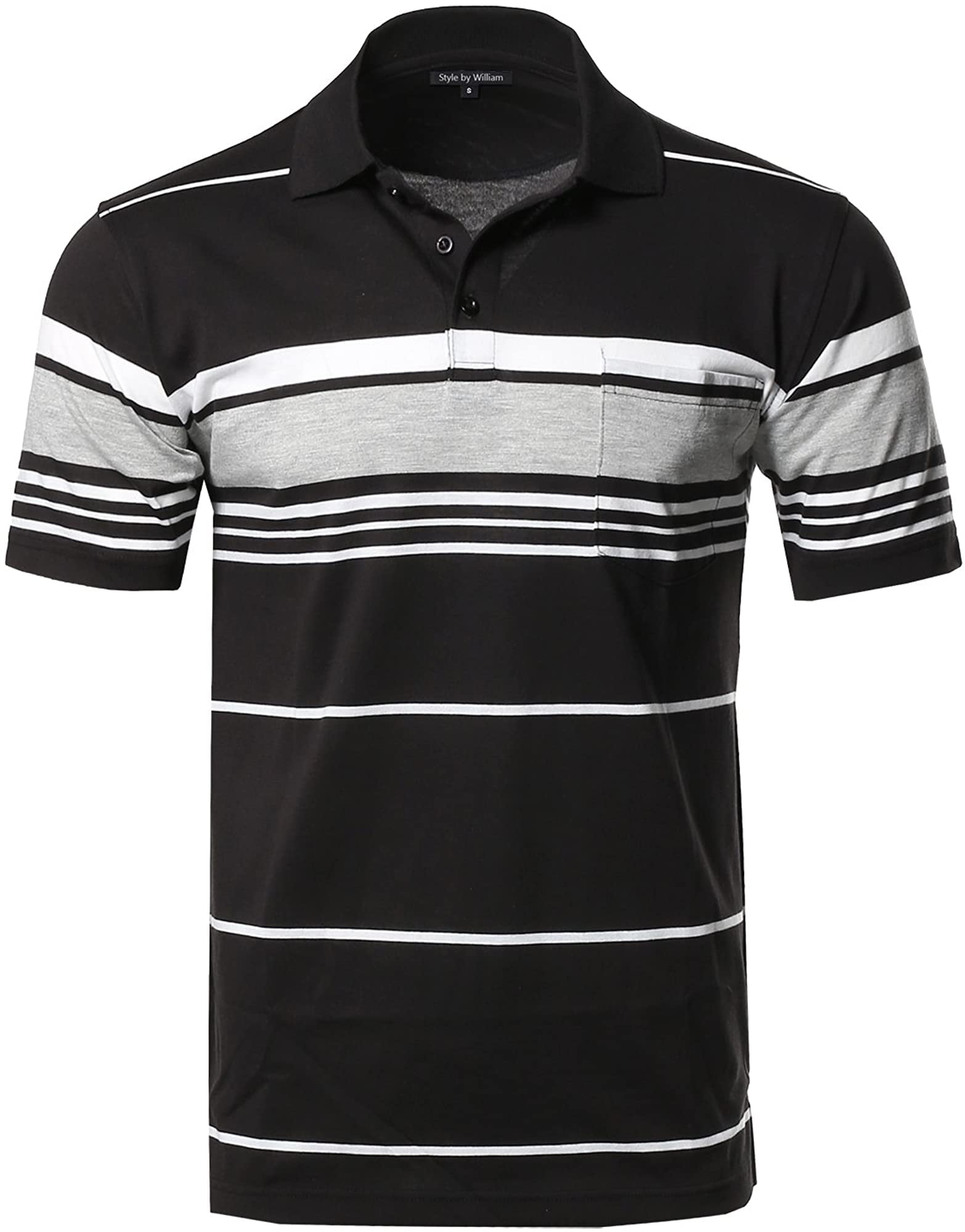 Style by William Mens Casual Striped Short Sleeves Three-Button Polo T-Shirt