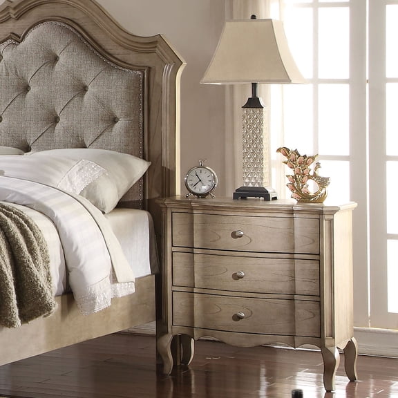 Bedside Nightstands, Antique Taupe 3-Drawer Nightstand, Taupe Wooden Nightstands,Solid Wood Nightstands With Storage, Furniture Bedroom Furniture Nightstands
