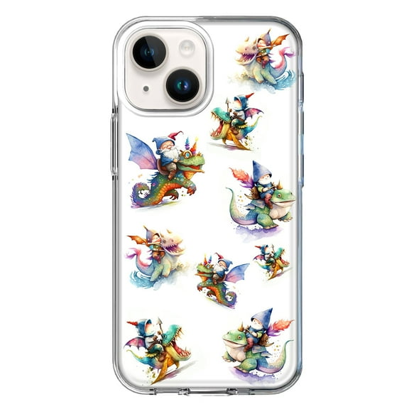 MUNDAZE Case for Apple iPhone 15 Plus Hybrid Shockproof Slim Hard Soft TPU Shell Heavy Duty Protective Phone Cover - Cute Fairy Cartoon Gnomes Dragons Monsters