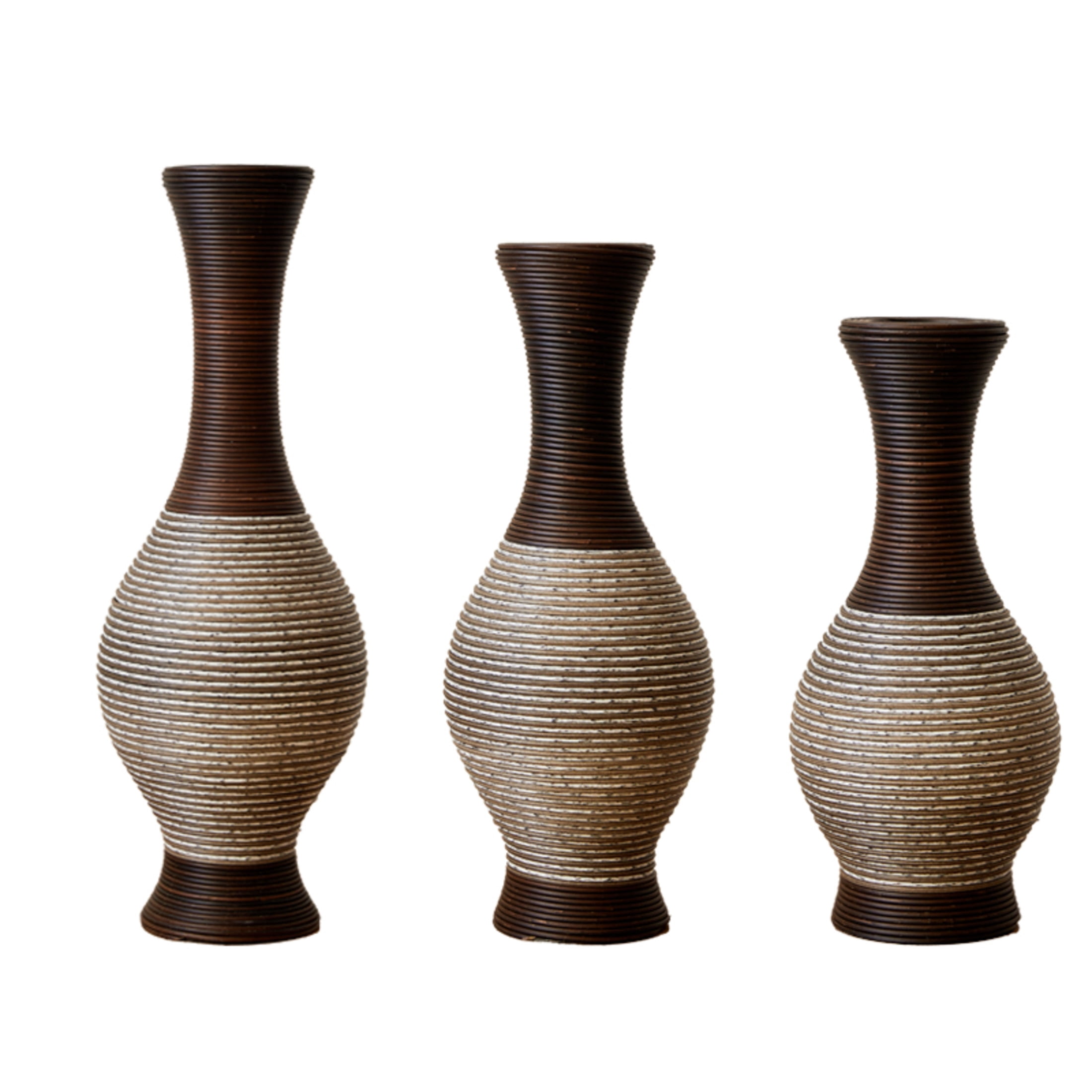 Noble House Set of 3 PVC Floor Vases, Decorative Vases with Textured Design, Brown + White