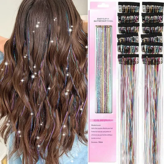 Laser-Cut Gold Thread Hair Extensions for Women, Shimmering Color Thread Extensions, Seamless Highlights