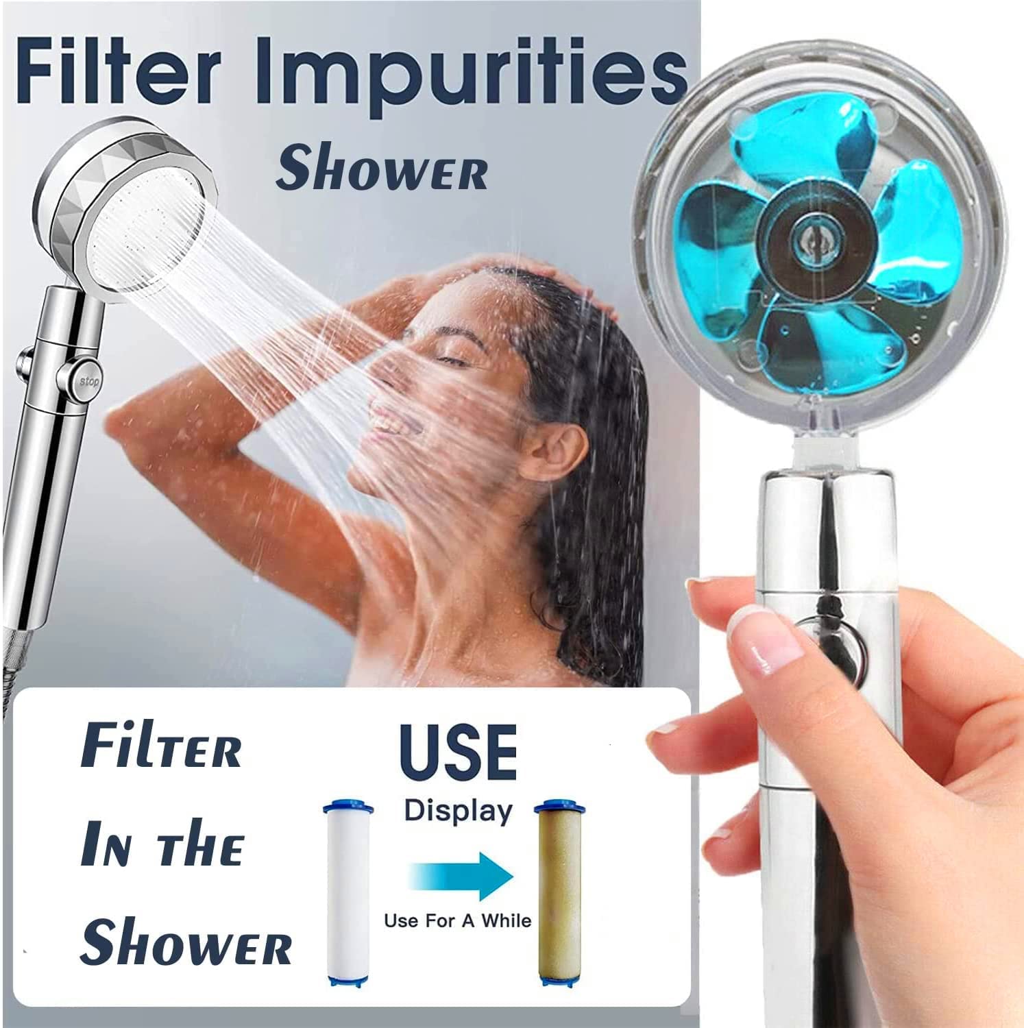 Dropship 360 Propeller Turbo Fan Shower Head Hydro Jet High Pressure Shower Heads W/ Hose To