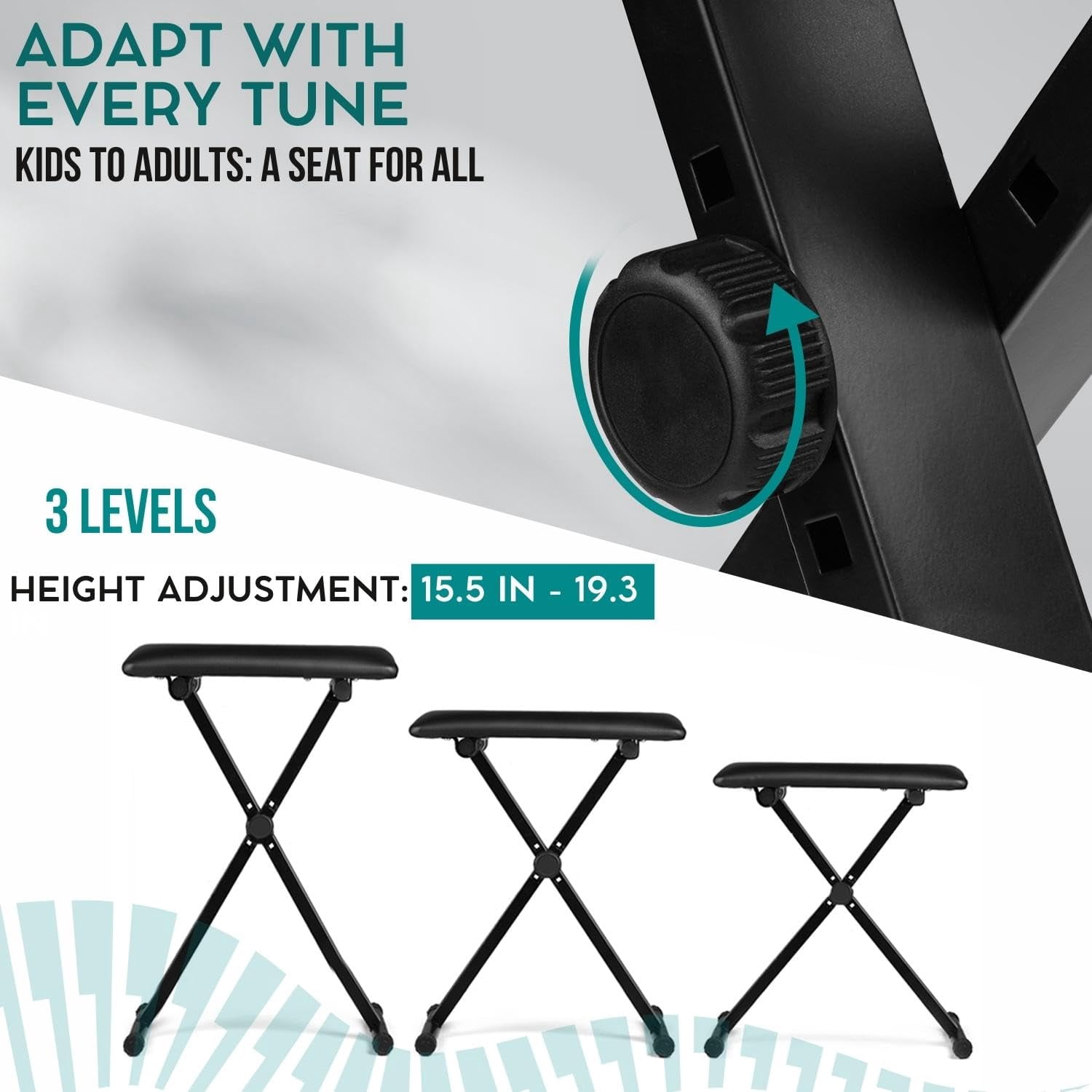 Foldable Piano Bench - Adjustable Keyboard Seat & Musician Stool Anti-slip Chair Durable Comfortable Padded Folding Stoo