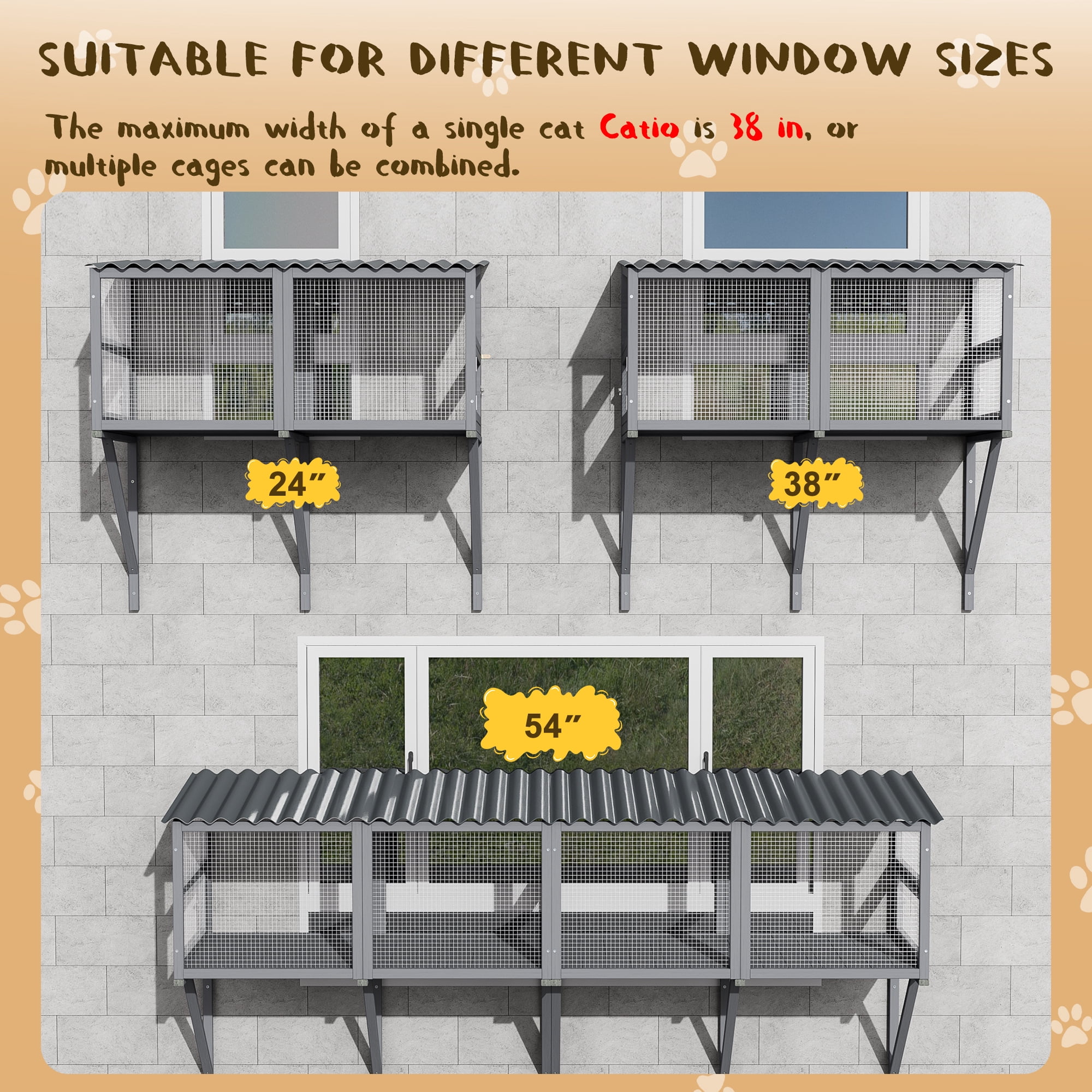 Magic Union Cat Catio, Cat Window Perch for Large Indoor Cats - Expandable Wooden Cat Window Box Enclosure for Multi Cats, Waterproof Cat Window Hammock for Safely Enjoying the Outdoor Sights