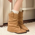 thumbnail image 2 of Womens Short Boots Low Heel Round Toe Casual Winter Solid Color Womens Fuzzy Thick Heel Mid-Calf Boots Brown 8.5, 2 of 10
