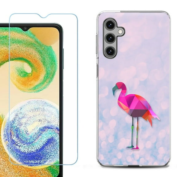 OneToughShield ® Compatible with Samsung Galaxy A15 5G, Shockproof Phone Case, with Tempered Glass Screen Protector - Flamingo / Polygon