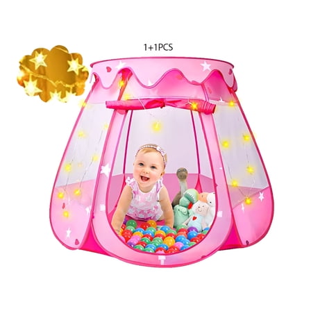 BESTSKY Pop Up Princess Tent with Star Light,Do Not Include Toy Balls,Pink