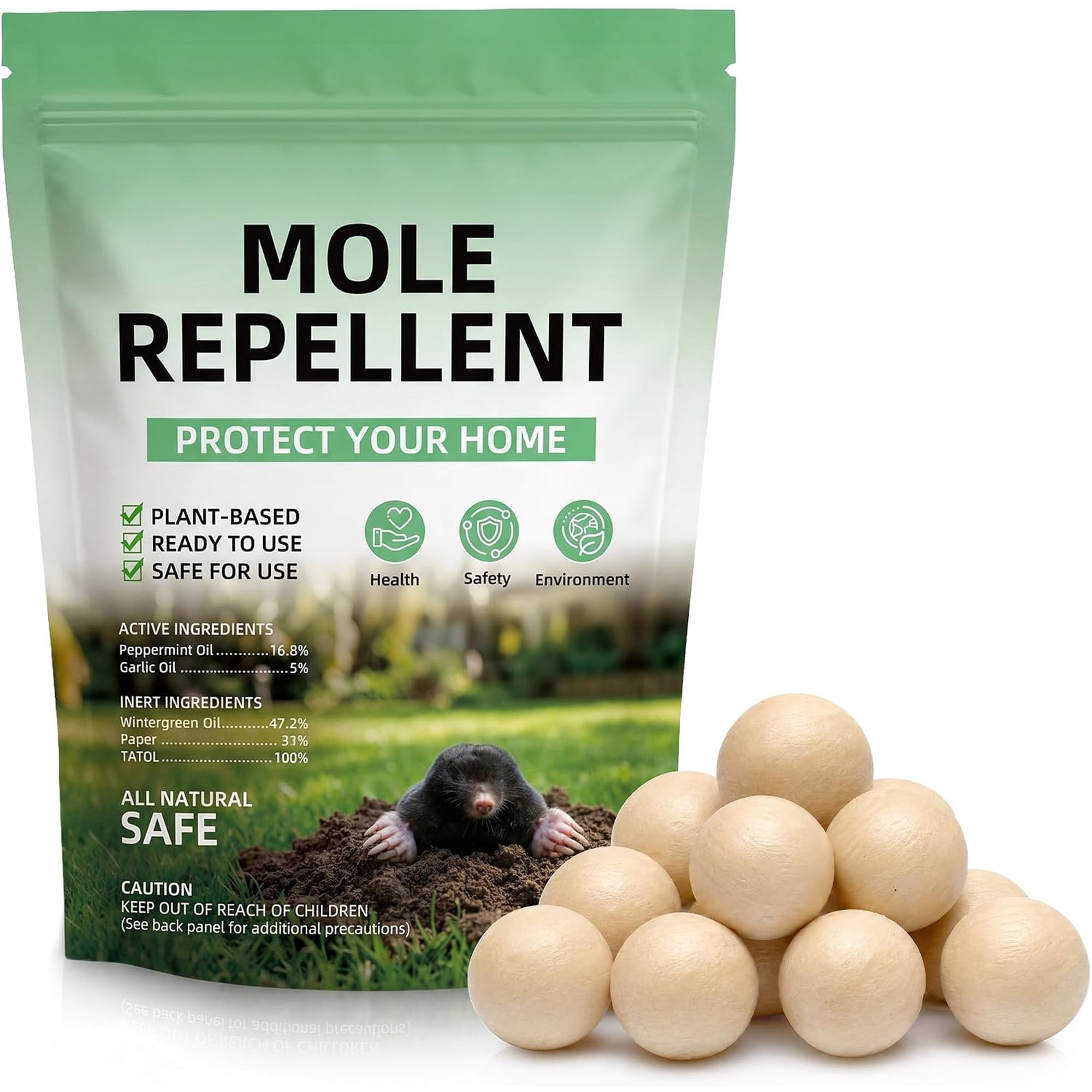 Mole & Vole Repellent Balls for Outdoor Garden & Lawn, Peppermint Oil, Pet & Plant Friendly, Ready-to-Use Repeller for Gophers, Armadillos & Burrowing